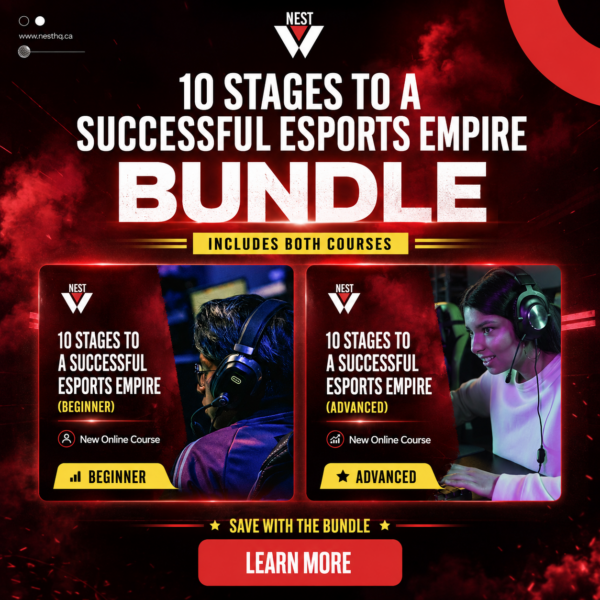 NEST 10 Stages to a Successful Esports Empire Bundle featuring beginner and advanced esports business courses.