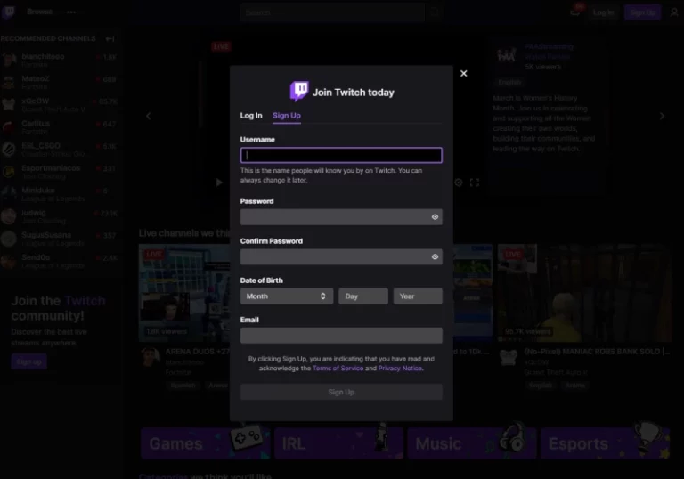 sign in on twitch