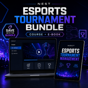 Esports Tournament Creation and Management Bundle featuring a course and e-book for learning how to plan and run esports tournaments.